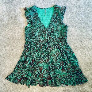 Anthropologie Peregrine Mini Dress - Green & Brown Animal Print, Size L